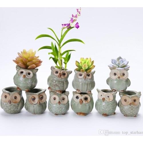 Lovely Durable Garden Pot Breathable Animal Owl Ceramics Flowerpots Anti Wear Corrosion Resistant Mini Planters Portable