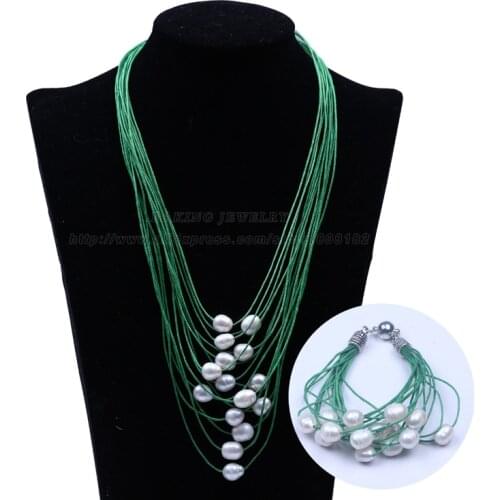 Real cultured freshwater pearl jewelry sets magnet for lock necklace and bracelet set