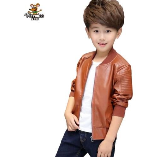 Children PU Leather Jacket Boys Spring Autumn Faux Leather Coat Boy Girls Spring Jacket Children Solid Casual Outerwear 3T-14T