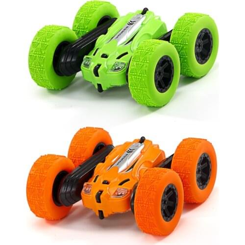 Remote control vehicle four-drive roll-resistant double-sided 360° rotating boy stunt car lights car children