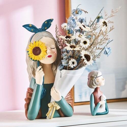 Modern Nordic Style Creative Portrait Vase Human Head Flower Vases Decorative Ornaments Resin girl Home Flowers Art Decor