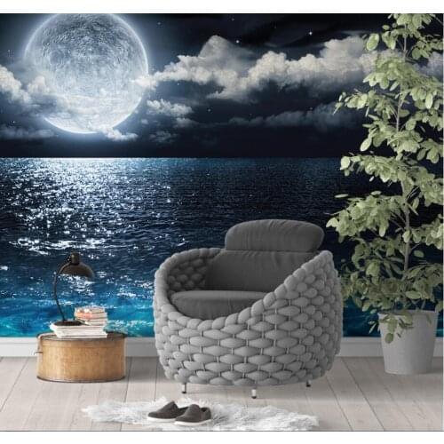 CJSIR Custom Photo Wallpaper Wall Murals Wall Stickers Nordic Mood Natural Style Poignant Moonlight Lake Sea Wall Decoration