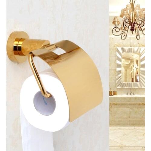 New Wall Mounted luxury Solid Brass gold Toilet Paper Holder golden Tissue Bar Bathroom accessories-5523