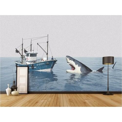 Custom photo designs 3d wall murals wallpaper Sailing shark European art painting decor picture wallpapers for living room