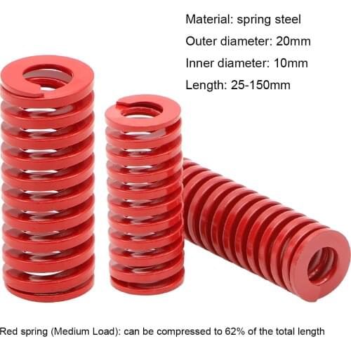 Red Medium Load Press Compression Spring Loading Die Mold Spring Outer Diameter 20mm x Inner Diameter 10mm x Length 25-150mm