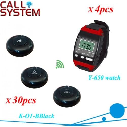 Restaurant table call bell system 4pcs Y-650 reciever watch with 30pcs paging buzzer with CE certification