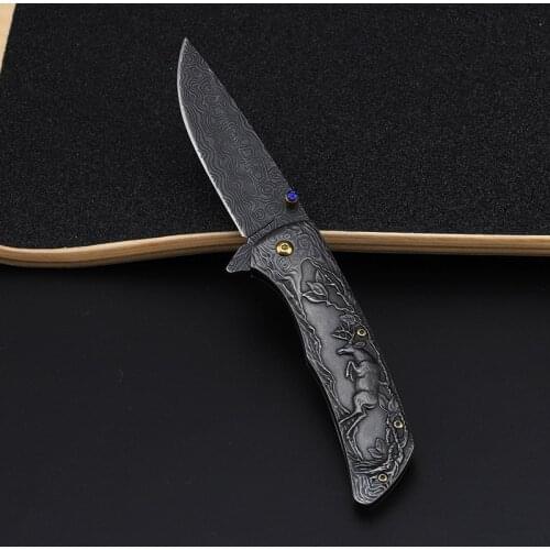 Horned Deer Folding Knife Portable Outdoor Self-defense Knife Camping Folding Knife Survival Knife Household Fruit Knife