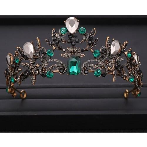 Vintage Bridal Crown Green Rhinestone Crystal Crown Wedding Hair Accessories Jewelry Princess Headdress Bridal Tiara Accessories
