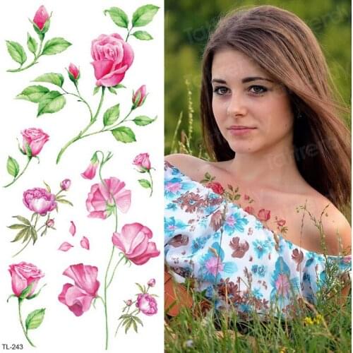 Temporary tattoo woman waterproof tattoo sticker flower hand rose tattoo sexy body art women tatoo fake transfer tattoos chest