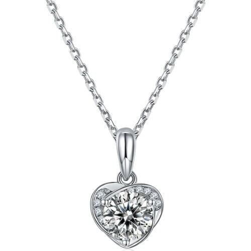 BOEYCJR 925 Silver Heart 1ct F color Moissanite VVS Engagement Elegant Wedding Pendant Necklace for Women Anniversary Gift