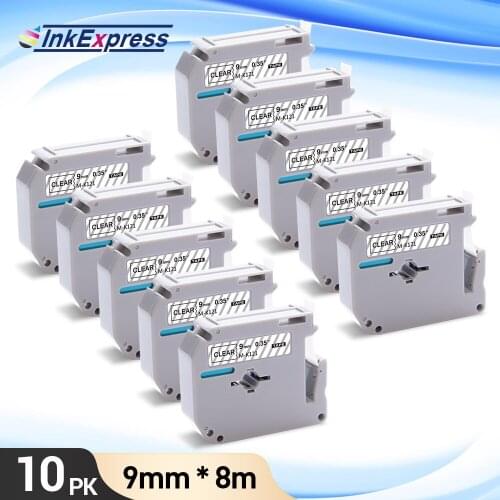 10PK 9mm*8m Label Tape Replace Brother MK Label MK121 M-K121 MK-121 Black on Clear Printer Ribbon for Brother P-Touch PT-70 PT80