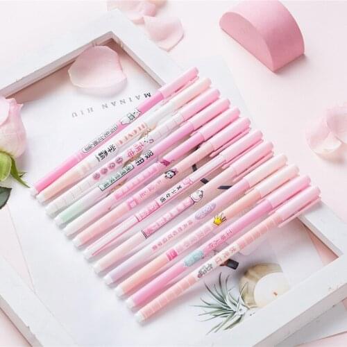 12PC/SET Pink Xueba Pen Girl Inspirational Writing Personality Pen Neutral Pen Carbon Pen Signing Pen 0.5mm Student Black Pen
