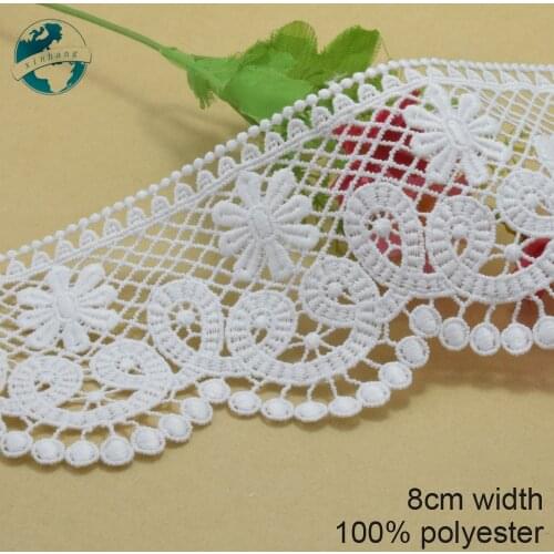 3yards 8cm white polyester embroidery lace french lace ribbon fabric guipure diy trims warp knitting sewing Accessories#3745