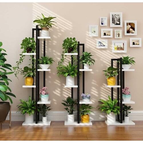 4 Layers Wooden Metal Flower Stand Plant Shelves Floor Standing Planter Pots Trays Flower Pots Display Rack Garden Home Decor