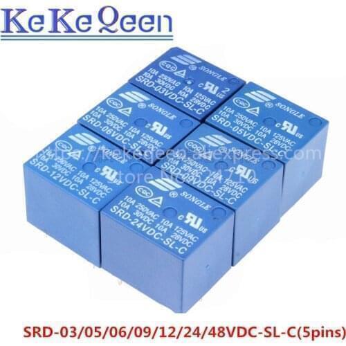 5pcs Power Relays SRD-12VDC-SL-C SRD-24VDC-SL-C SRD-48VDC-SL-C a set of transformation 3V 5V 6V 9V 10A 250VAC 5PIN T73