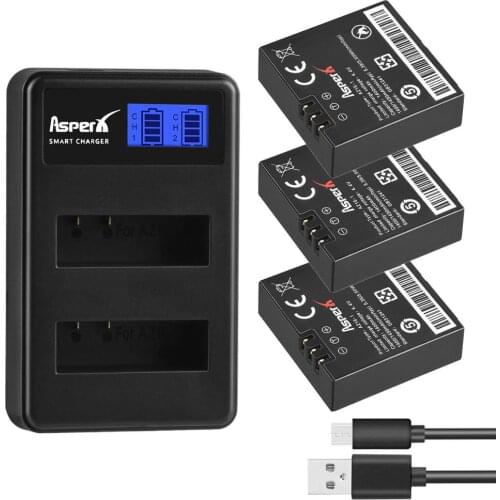 3Pcs AZ16-1 AZ16 1400mA Battery For Xiao YI 2 + LCD USB Dual Charger For Xiaoyi Action Camera 2 Rechargeable Battery and Charger