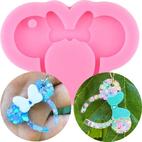 Shiny Glossy Disney Mickey Headband Keychain Mold Bows Mouse Epoxy Silicone Resin Molds Candy Fondant Decorating Tools