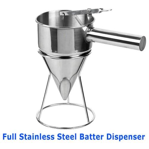 Egg Liquid Batter Dispenser Waffle Hopper Takoyaki Ice Pop Making Tool Distributor Full Stainless Steel With Holder