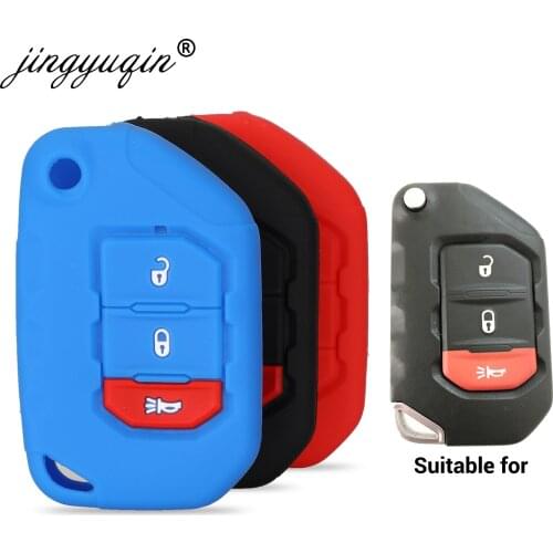 Jingyuqin Silicone Car Key fob Case Cover for Jeep Wrangler JL 2018 2019 3 Button Flip Remote Skin Rubber Protect Holder
