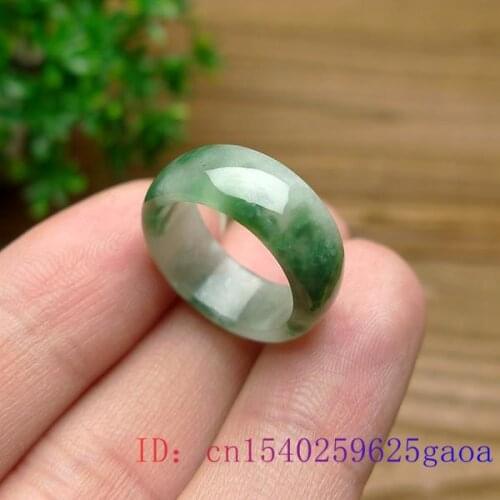 Green Jade Ring Fashion Gifts Amulet Chinese Jadeite Carved Jewelry Crafts Charm Natural Gemstone