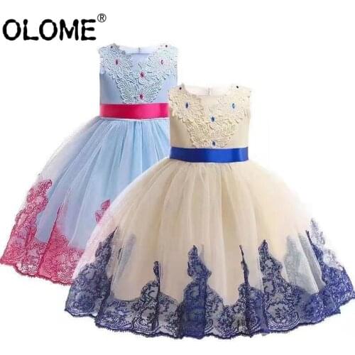 Lace Princess Dresses Girls Wedding Party Dresses Lolita Style Clothes Sleeveless Evening Garments OLOME 2-7 Years Summer Dress