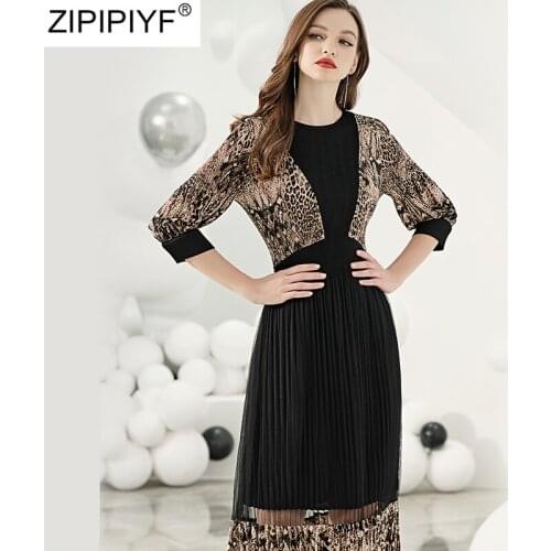 Summer Women Long Maxi Dress 2020 Casual O Neck 3/4 Sleeve Slim Pencil Dress Vintage Leopard Print Pleated Dresses Vestidos