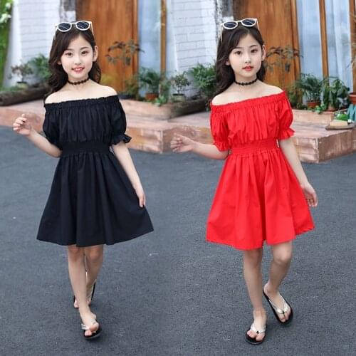 Summer Girls Clothes Kids Dresses For Girls Off Shoulder Solid Dress Girls Princess Dress Children Clothes 4 6 8 10 11 12 Years