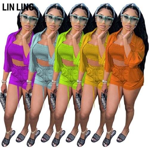 LINLING High Elastic Satin Wave Side Multi-needle Elastic Wrinkle Shirt Button Temperament Commuter 3-piece Female