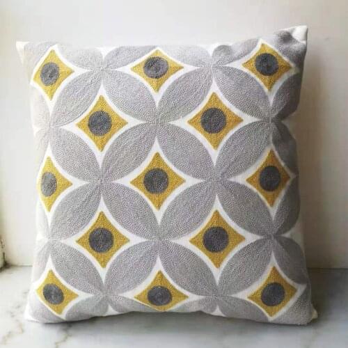 Wholesales Cushion Cover Embroidery Yellow Grey Pillow Case Geometric For Sofa Bed Simple Home Decorative 45x45cm Sofa Bed