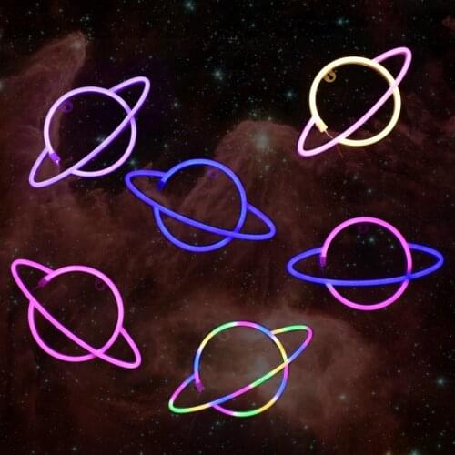 Novelty Planrt Shaped Neon Decor Light Battery & USB Power LED Neon Light Sign Wall Night Lamps for Bedroom Party Decoration