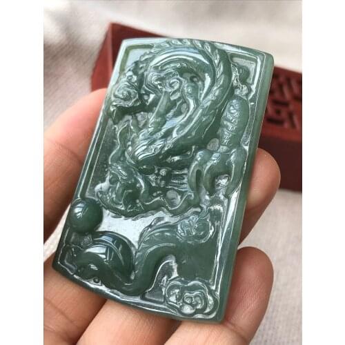 Genunine Myanmar jade hand-carved dragon green jade pendant necklace necklaces emerald pendants jadeite jade jewelry