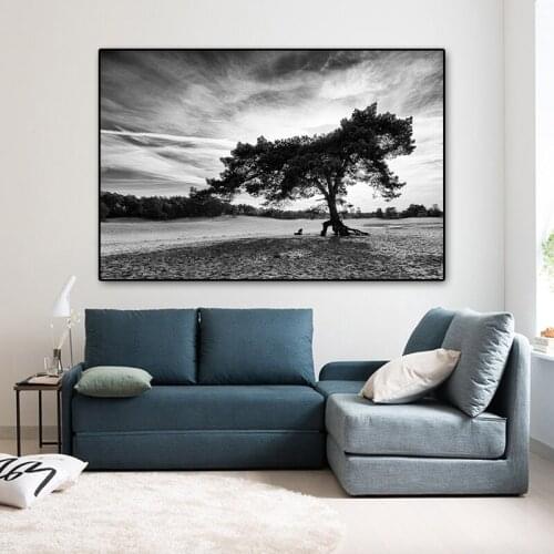 Nordic Black And White Cloud Landscape Black Tree Poster and Prints Canvas Painting Cuadros Modern Wall Picture for Living Room