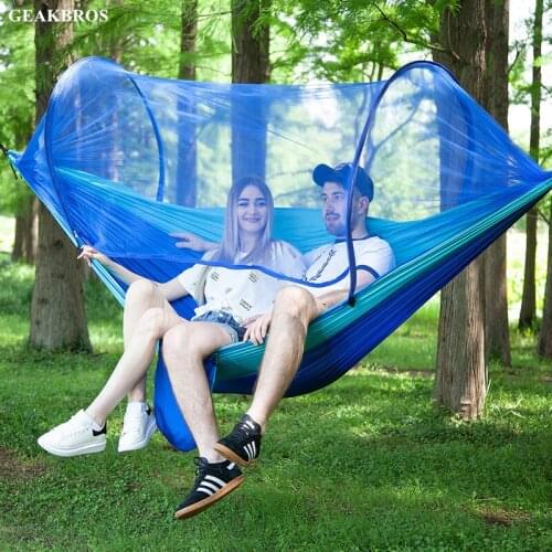 8 Colors Portable Lightweight Camping Double Person Hammock with Mosquito Net For 2 Adults (Carabiners &ampRopes are Included)