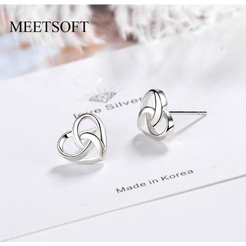 MEETSOFT Silver Plated Prevent Allergy Stud Earrings for Women Design Trendy Small Heart Jewelry Gift