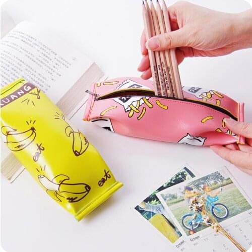 Simple PU Pencil Bag Korean Cute Pen Case School Stationery Pencil Pouch