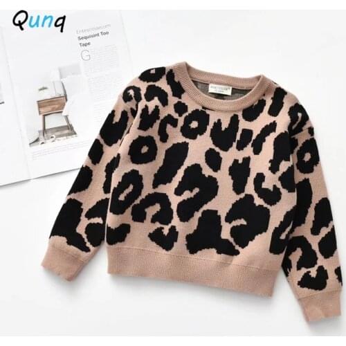 Qunq Boutique Leopard Kids Sweater 2021 New Spring Fall Toddler Girls Tops O-neck Toddler Children Pullover Shirts for Boys