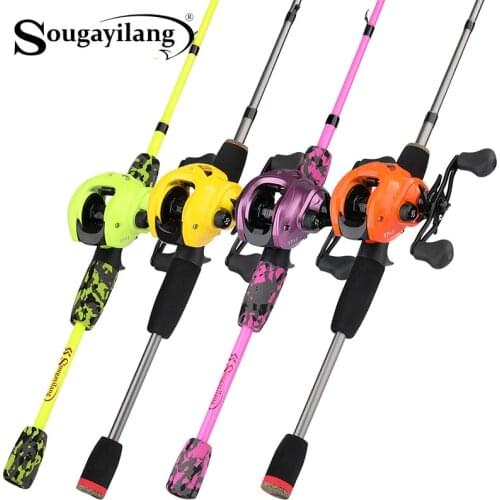 Sougayilang 5 Section Portable 1.7m Fishing Rod Reel Combo and 17+1BB 7.1:1 Gear Ratio Baitcasting Reel Fishing Tackle Kit