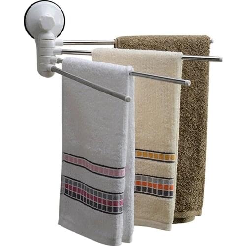 Four Bar Towel Rack Powerful Vacuum Sucker Rotatable 180 Degrees Stainless Steel Towel Stand Non Trace Wall Mounted Storage Rack