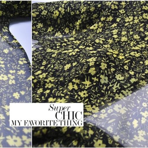 LEO&LIN Black Yellow Flower Large Wide Silk Georgette Chiffon Clothing Fabric DIY Patchwork Tissue
