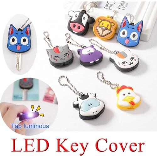 LED Light PVC Silicone Key Ring Cap Head Cover Keychain Case Shell Animals Shape Key Control Dust Cover Holder Key Chain Pendan