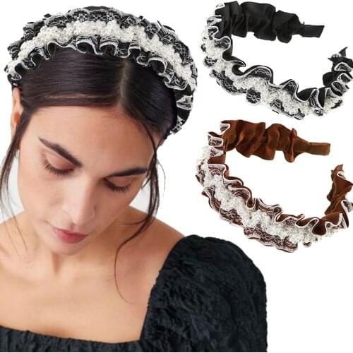 Haimeikang Pleated Pearl Hair Accessories Headbands Women Wide Hair Hoop Hair Bands Fashion Ladies New Bezel Headwear Hairbands
