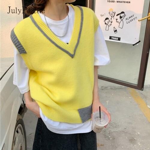 JulyPalette Knitting Vests Sweater Women Fall Winter 2021 Casual Oversize Pullovers V Neck Streetwear Jumpers Loose Waistcoat