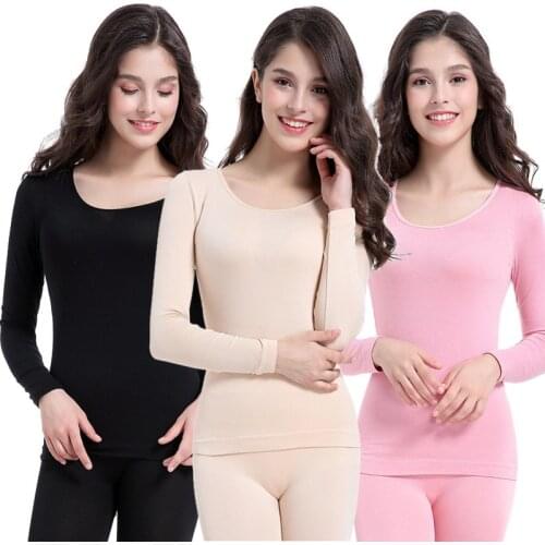 Womens Thermal Seamless Thermo Lingerie Set For Women Slim Round Neck T-shirts Cotton Autumn Winter Clothes Warm Suit Underwear