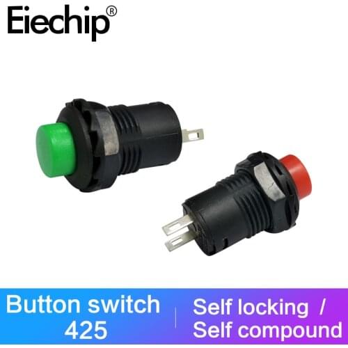 10pcs/lot Red/Green Push button switch DS-425 1A250V AC Self-reset /Self-locking plastic Round button switch power switches
