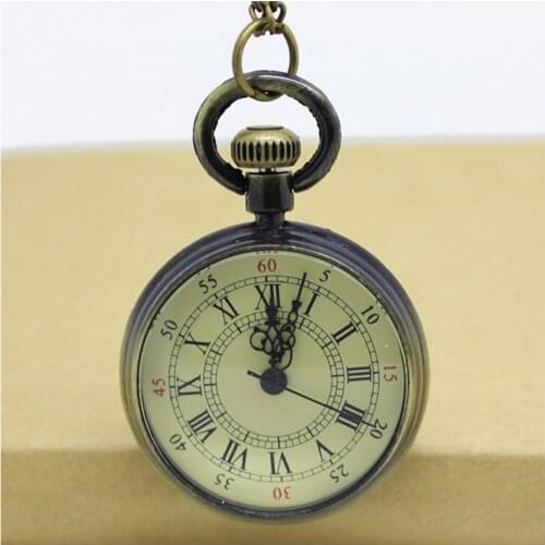1082) 12pcs/lot Steampunk Vintage Bronze Roman numerals Mini Pocket Watch Necklace, Dia: 33mm