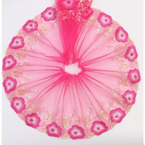 2Yards 18.5cm Gold Thread Red Mesh Fabric Venise Lace Trim Embroidery Embellishment Sewing Crafts Doll Material Free Shipping