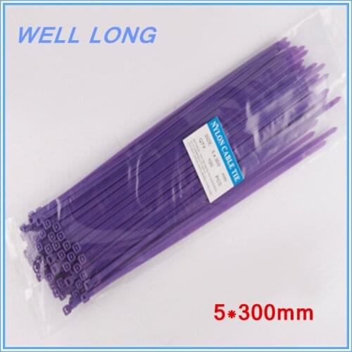 200pcs/lot 5*300mm Purple Self-Locking Nylon Wire Cable Zip Ties, Cable Ties