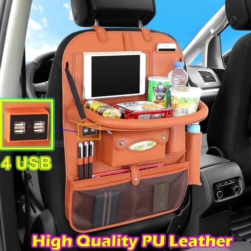 4 USB) High Quality Car Back Seat Organizer Multi Pocket PU Leather Car Storage Bag Car Rear Seat Organizer