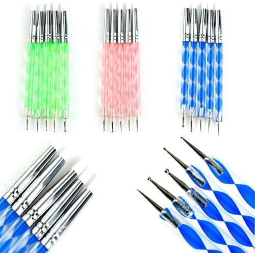 5pc Double Head Nail Art Silicone Dotting Pen Brush Sculpture Emboss Carving Shaping Paint Acrylic Pick Rhinestone Manicure Tool