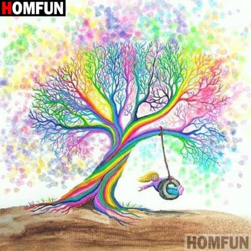 HOMFUN Full Square/Round Drill 5D DIY Diamond Painting "Tree colors swing" 3D Diamond Embroidery Cross Stitch Home Decor A30039
